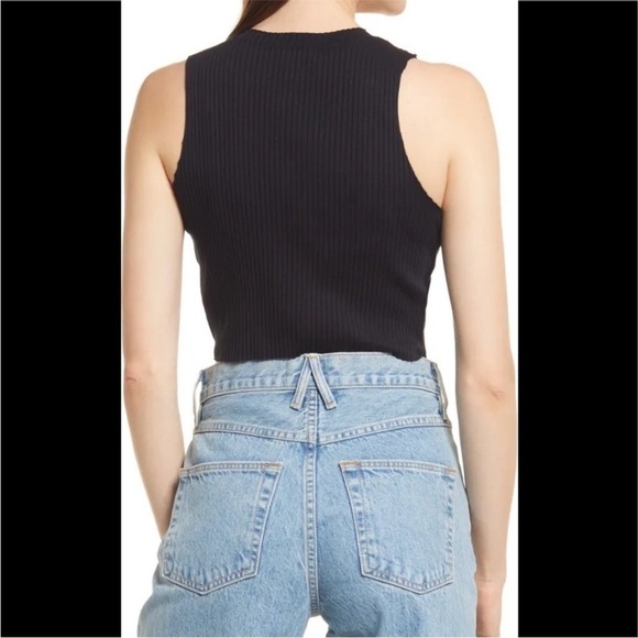 NWT TopShop Crop Top 10 Black Ribbed Sleeveless Round Neck Cotton Lycra Stretch - Picture 2 of 16